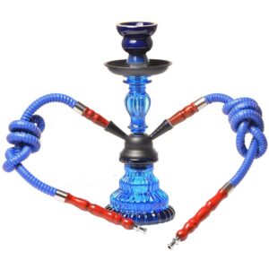 blue Glass Double Pipe Hookah Set