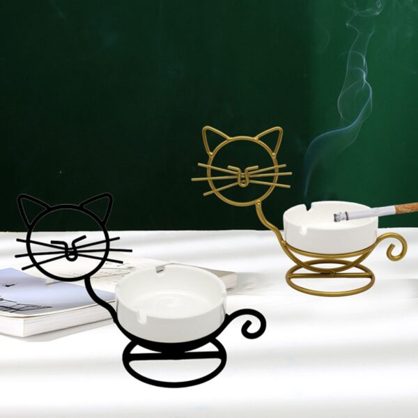 TBD0556775903_B2 Iron Cat Ceramic Ashtray (Golden)